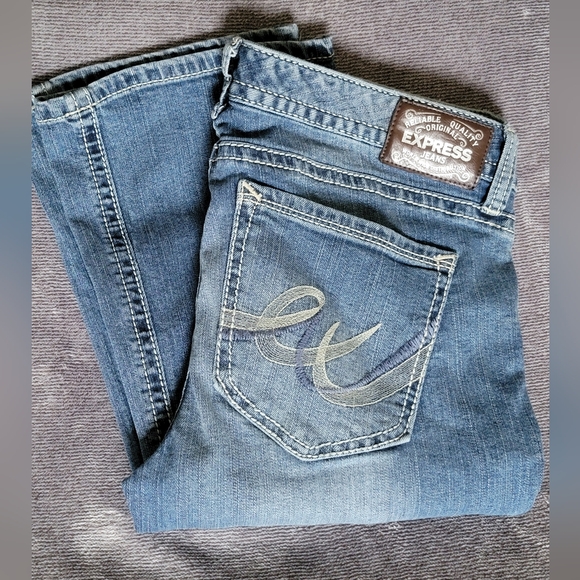 Women's Sz 12s Express Stella Low Rise Bootcut Blue Jeans Y2K Style EUC - Picture 1 of 10